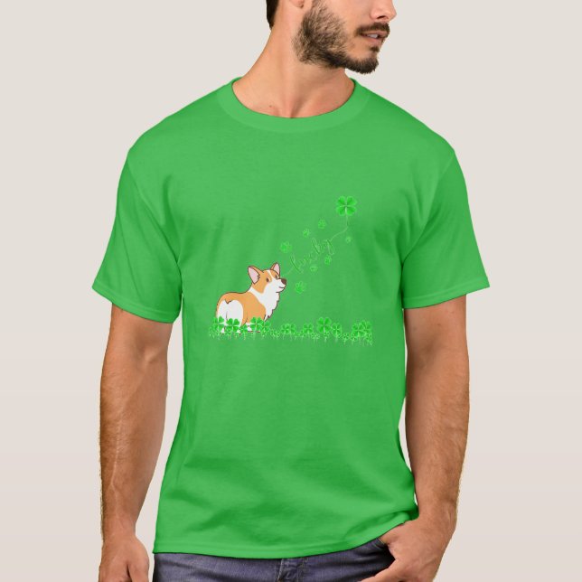 Camiseta Afortunado Perro De Corgi Verde Para Perro Amante  (Anverso)