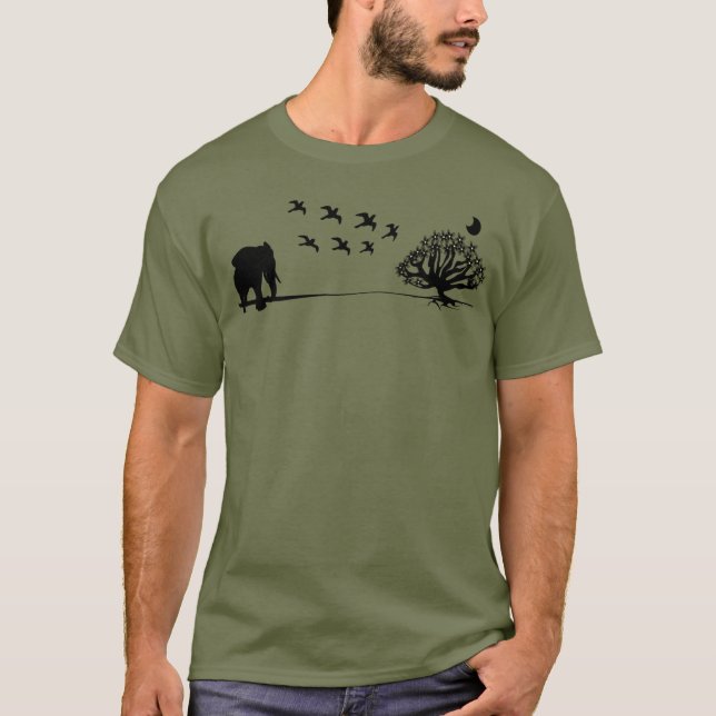 Camiseta África: Aves elefantes y el paisaje del África arb (Anverso)