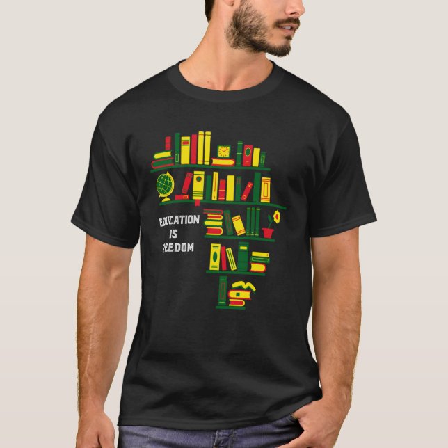 Camiseta Africa Education Is Freedom Library Book  Black Hi (Anverso)