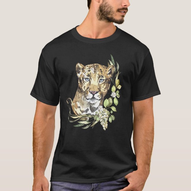 Camiseta Africa Leopard I Big Cat I Wildflowers I Watercolo (Anverso)