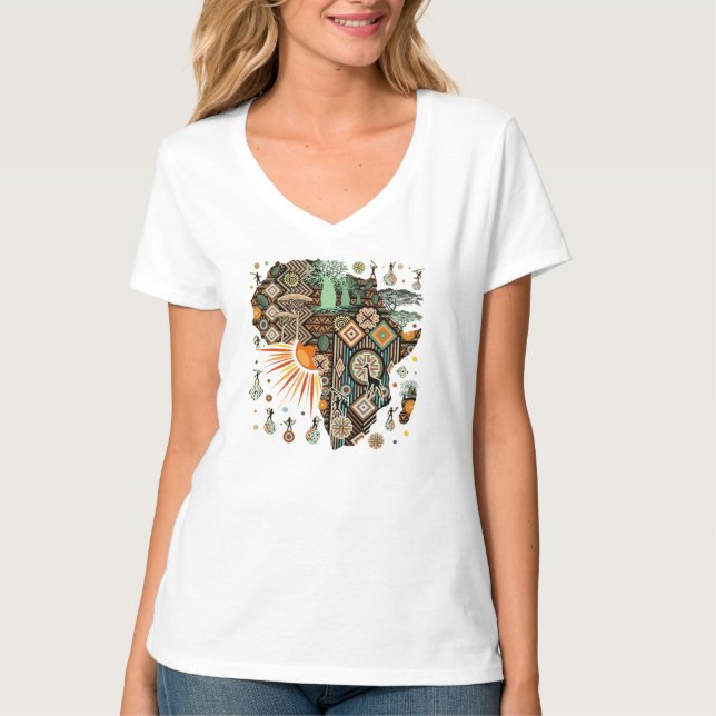 Camiseta Africa Map Decorative Tribal Elements Pattern (Anverso)