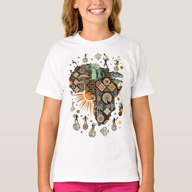 Camiseta Africa Map Decorative Tribal Elements Pattern (Anverso)