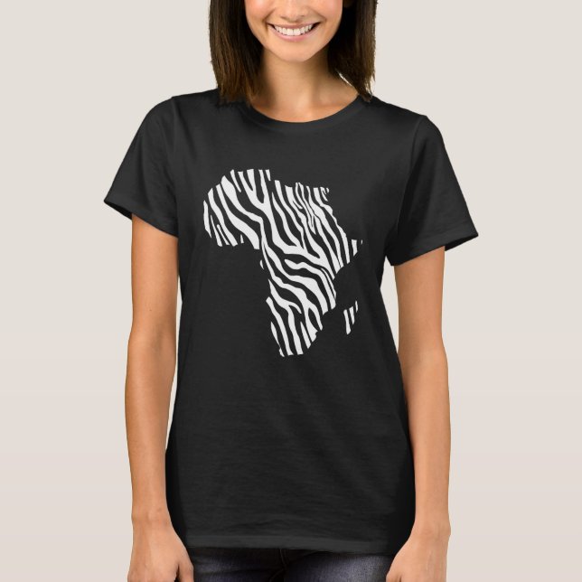 Camiseta Africa Map Filled With Zebra White Stripes Print P (Anverso)