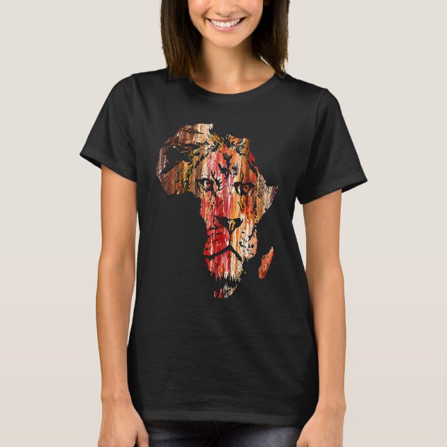 Camiseta Africa Map Lion Head Face African Safari Wildlife  (Anverso)