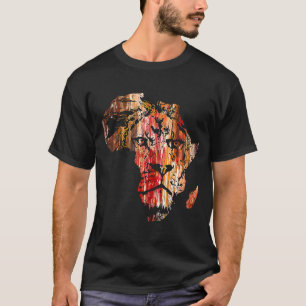 Camiseta Africa Map Lion Head Face African Safari Wildlife