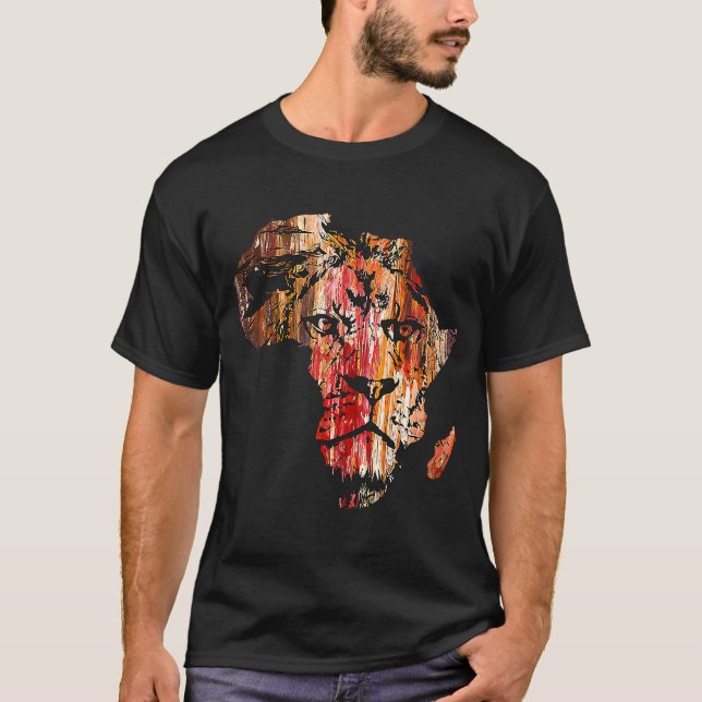 Camiseta Africa Map Lion Head Face African Safari Wildlife (Anverso)