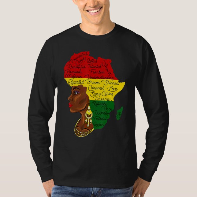 Camiseta Africa Map Woman Black Beauty Queen Black Histo (Anverso)