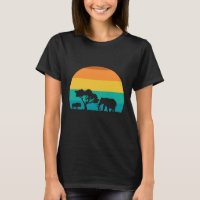 Africa Sunset Con Elefante Y Gnu Retro