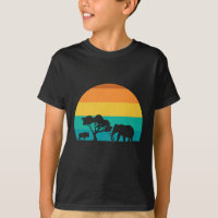 Africa Sunset Con Elefante Y Gnu Retro