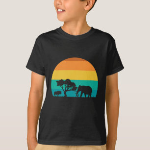 Camiseta Africa Sunset Con Elefante Y Gnu Retro