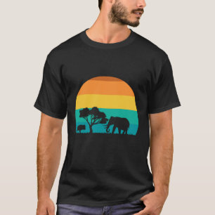 Camiseta Africa Sunset Con Elefante Y Gnu Retro