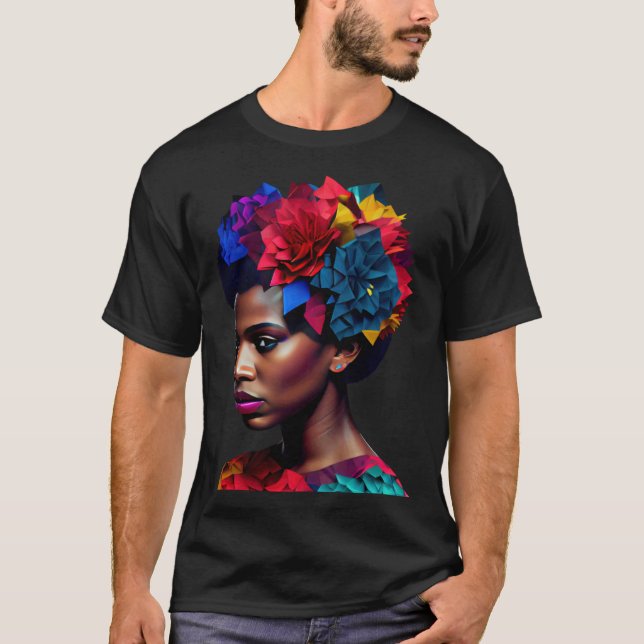 Camiseta African Abstract Beautiful Black Woman Origami Que (Anverso)