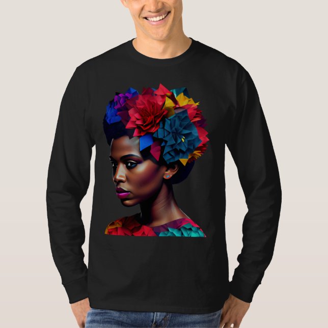 Camiseta African Abstract Beautiful Black Woman Origami Que (Anverso)