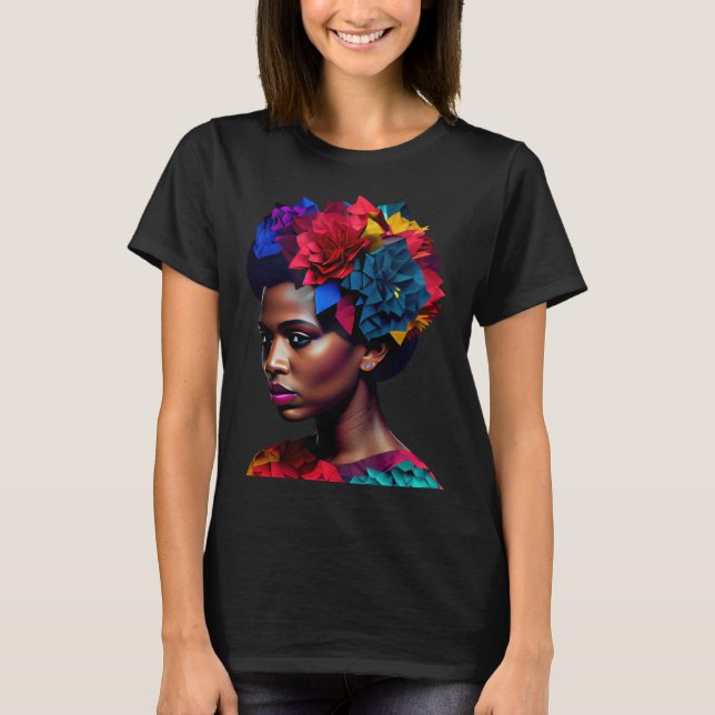 Camiseta African Abstract Beautiful Black Woman Origami Que (Anverso)