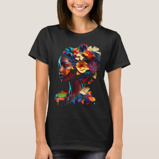 Camiseta African Abstract Beautiful Origami Black Queen Flo