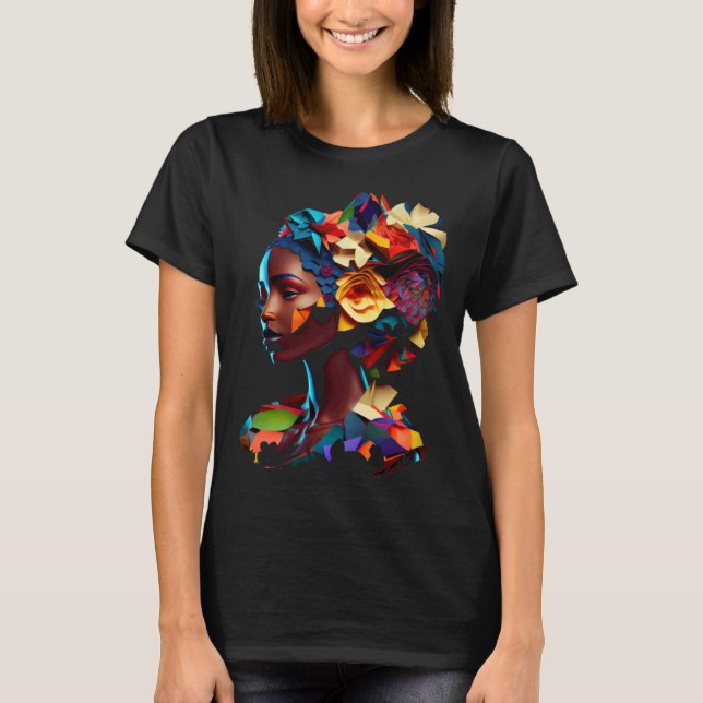 Camiseta African Abstract Beautiful Origami Black Queen Flo (Anverso)