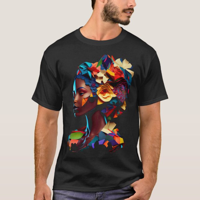 Camiseta African Abstract Beautiful Origami Black Queen Flo (Anverso)