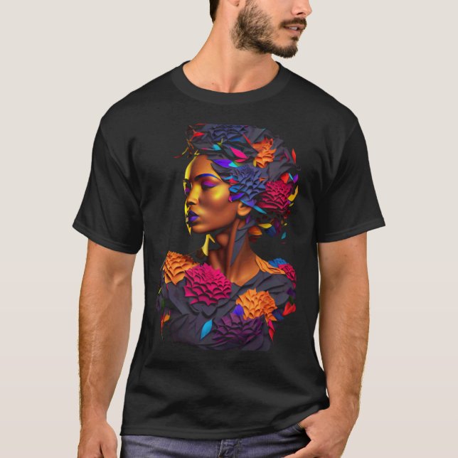 Camiseta African Abstract Origami Black Queen Flower Afro M (Anverso)