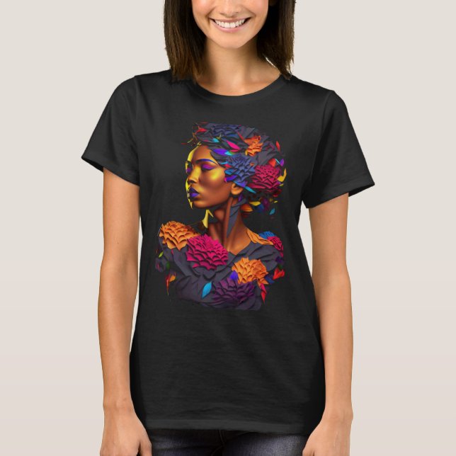 Camiseta African Abstract Origami Black Queen Flower Afro M (Anverso)
