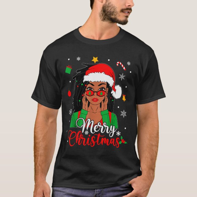 Camiseta African American Black Woman Loc'd Girl Merry Chri (Anverso)