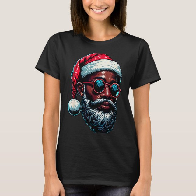 Camiseta African American Christmas Pajama Xmas Afro Santa  (Anverso)