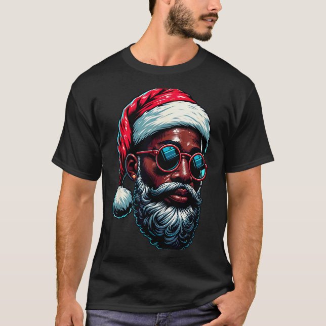 Camiseta African American Christmas Pajama Xmas Afro Santa  (Anverso)