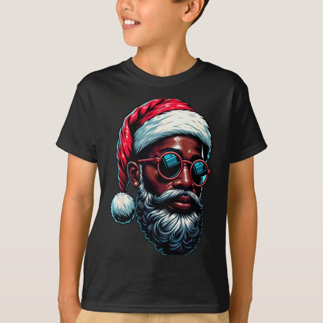 Camiseta African American Christmas Pajama Xmas Afro Santa  (Anverso)