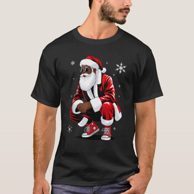 Camiseta African American Christmas Pajama Xmas Afro Santa  (Anverso)