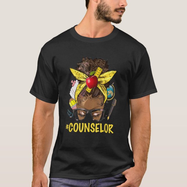 Camiseta African American Educate Counselor Messy Bun Afro  (Anverso)