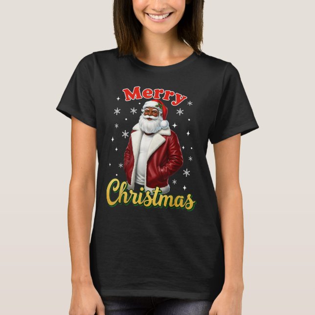 Camiseta African American Santa Christmas Cool Black X-mas  (Anverso)