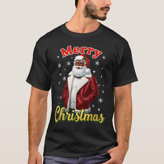 Camiseta African American Santa Christmas Cool Black X-mas  (Anverso)