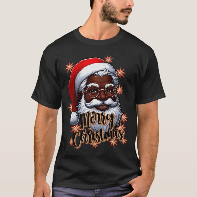 Camiseta African American Santa Christmas Pajama Black X-ma (Anverso)