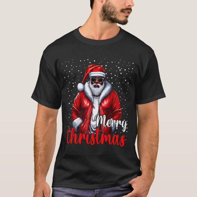 Camiseta African American Santa Christmas Shirt Pajama Cool (Anverso)