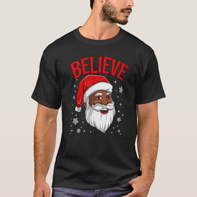 Camiseta African American Santa Claus Believe Black Afro Xm (Anverso)