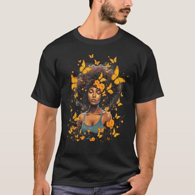Camiseta African American Woman Black Girl Butterflies Grap (Anverso)