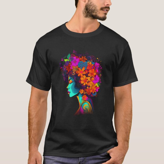 Camiseta African American Woman Black Girl Flowers Graffiti (Anverso)