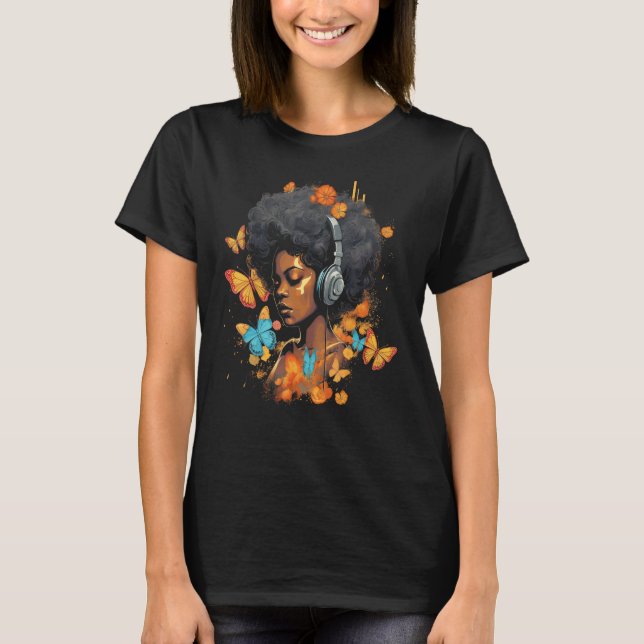 Camiseta African American Woman Black Girl Headphones Butte (Anverso)