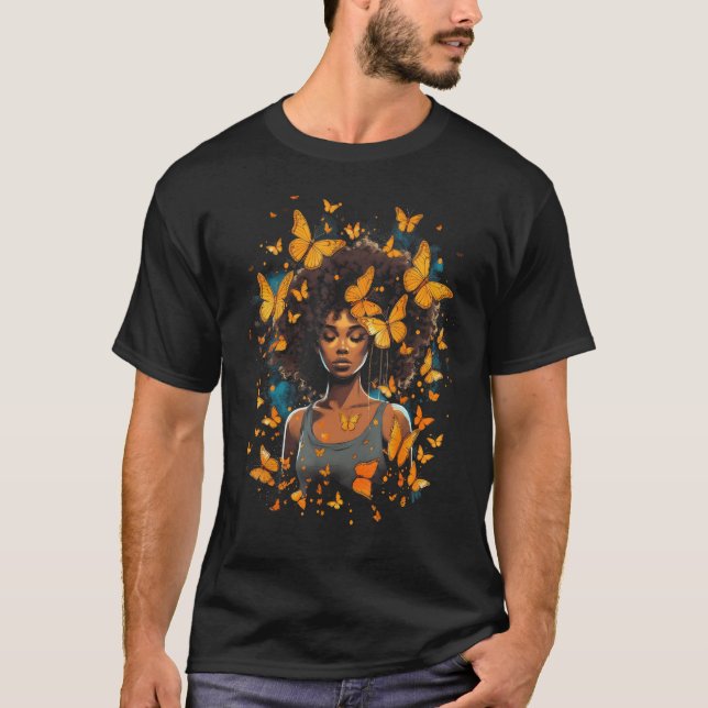 Camiseta African American Woman Black Girl With Butterflies (Anverso)