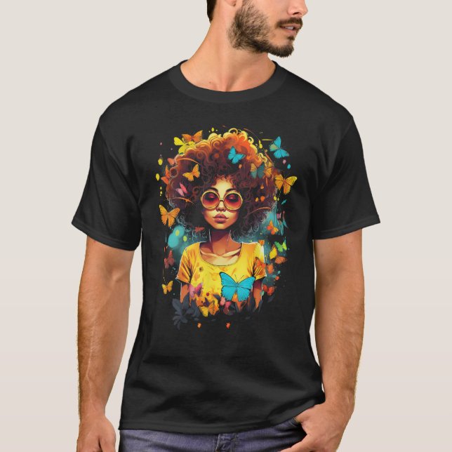 Camiseta African American Woman Black Girl With Butterflies (Anverso)