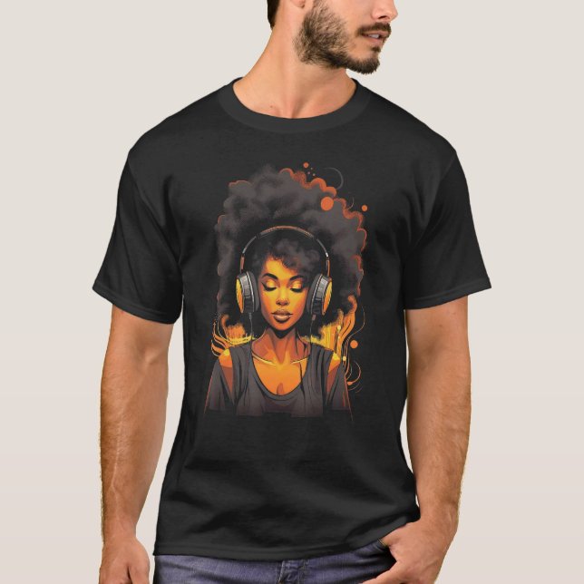 Camiseta African American Woman Black Girl With Headphones  (Anverso)