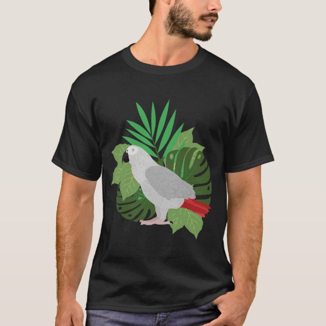 Camiseta African Grey Parrot with leaves  (Anverso)