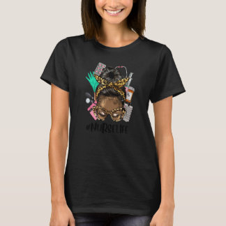 Camiseta African Messy Bun Straight Hair Leopard Glasses Nu