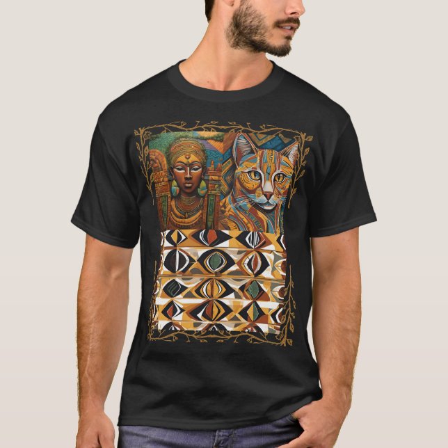 Camiseta African Queen & Cat Geometric Tribal Art Tee (Anverso)