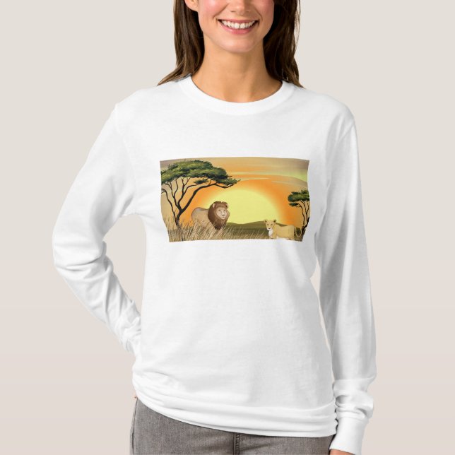 Camiseta African Safari Sunset Lion and Lioness (Anverso)