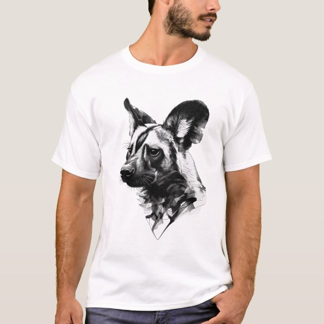 Camiseta African Wild Dog Fine Art Ink Illustration. (Anverso)