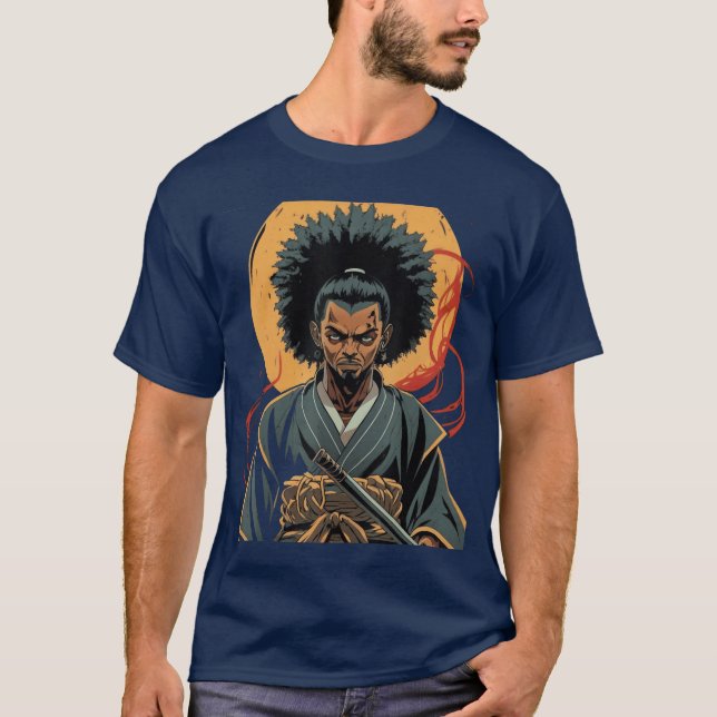 Camiseta Afro American Samurai Anime Cartoon Japanese Bushi (Anverso)