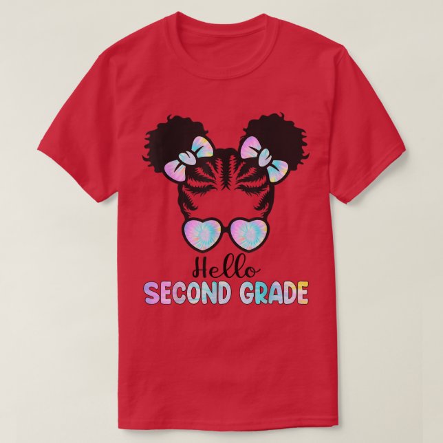 Camiseta Afro Black Girls Hello Second 2nd Grade Messy Bun  (Diseño del anverso)