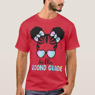 Camiseta Afro Black Girls Hello Second 2nd Grade Messy Bun 