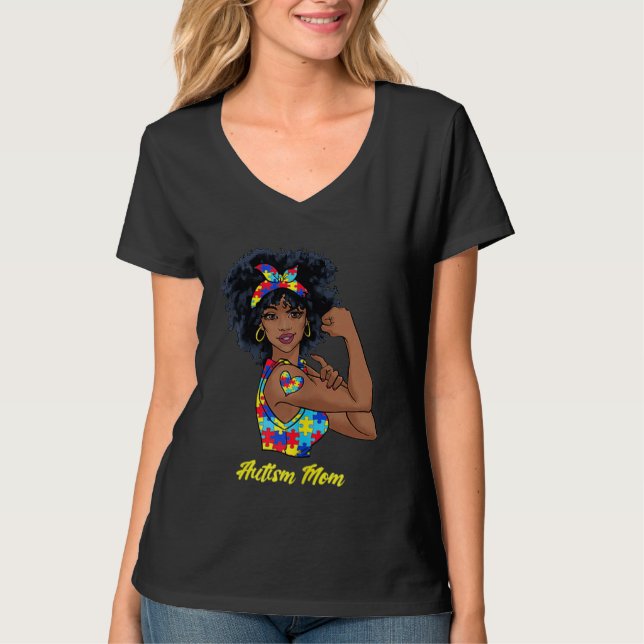 Camiseta Afro Black Woman Autism Mom Awareness Tattoo Jigsa (Anverso)