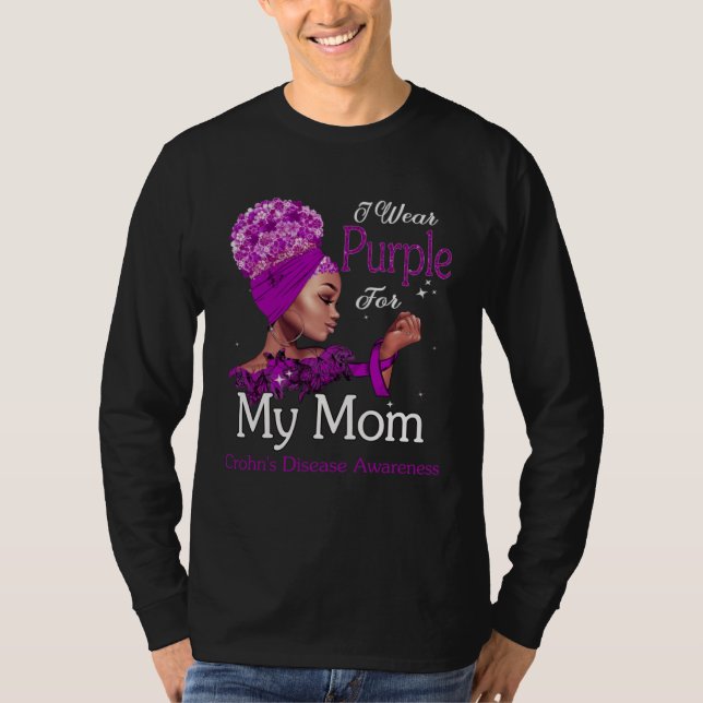 Camiseta Afro Black Woman Purple For Mom Crohns Disease Awa (Anverso)